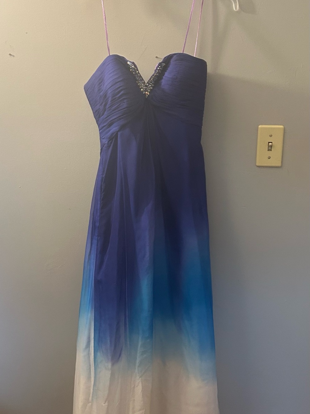 La Femme Ombre Blue to White Beaded Prom Gown